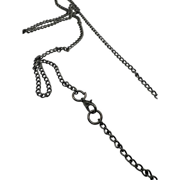 Black Metal Circle and Chain Tassle Necklace 40 inch - Picture 4 of 4